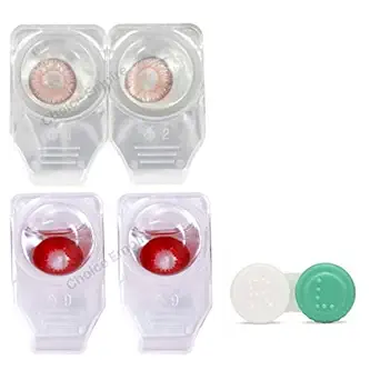 Choice Empire Monthly Colored Contact Lenses Zero Power for Eye Combo Pack of 2 with 1 Lens Case Pink-Red