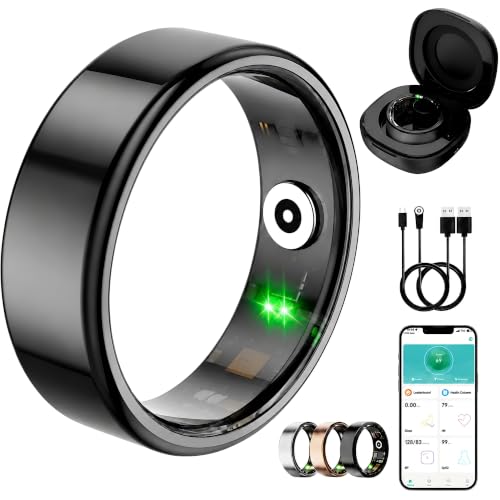 Image of Smart Ring for Women Men, Fitness Tracker Ring with Free App No Subscription Fee, 7 Days Battery Life, Sleep Monitor, Heart Rate & Step Tracker, IP68 Waterproof, Android /iOS Compatible(Black,8)
