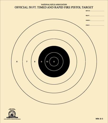 Official NRA Target, B-3, 50 Ft. Timed and Rapid Fire Pistol 10.5" x 12" Heavy Tag Paper, Pack of 100