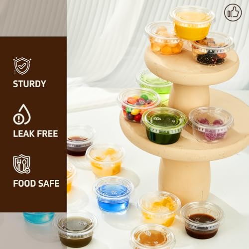 Image of YEEHAW 200 Sets - 2 oz Jello Shot Cups with Lids, Clear Disposable Plastic Cups for Meal Prep, Salad Dressing, Souffle, Portion Containers