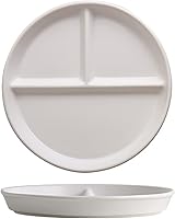 Vista 6 de Platos de cena divididos de cerámica negra de 8 pulgadas para adultos, paquete de 2 platos divididos de porcelana para control de porciones