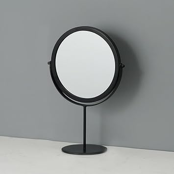 Tabletop Round Swivel Single Sided Makeup Mirror with Stand, Rotation Metal One-Sided Dressing Table Mirror Portable Table Desk Counter top Bathroom Shaving Mirror Black,B