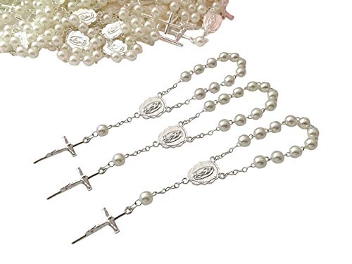 25 Baptism Favors Ivory Color Faux Pearls Silver Plated/25 Recuerdos De Bautizo color beige en tono Plata/Christening Favors/mini rosaries/finger Rosaries/Off white Baptism Favors