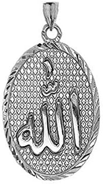 Fine Sterling Silver Sparkle-Cut "Allah" Oval Medal Pendant