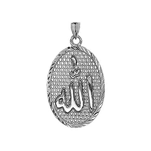 Claddagh Gold Fine Sterling Silver Sparkle-Cut Allah Oval Medal Pendant