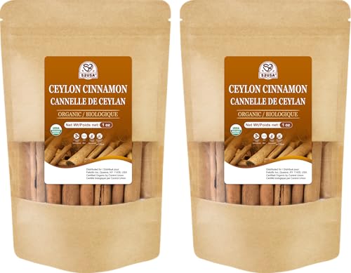 52USA Organic Ceylon Cinnamon Sticks, 1 Ounce (Pack of 2), True Cinnamon Farmed in Sri Lanka, Whole Cinnamon Sticks Bulk, Vegan, Non GMO, 56g