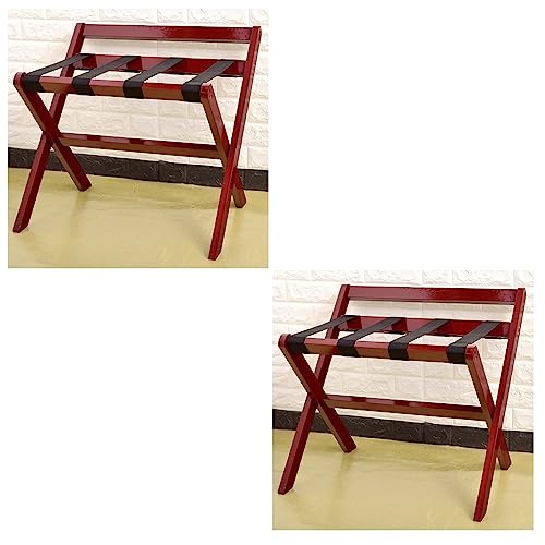 FENOKD Luggage Rack - Luggage Stand Foldable, Storage Rack Display Stand with 4 Nylon Straps, Professional Hotel Suitcase Holder, Home Solid Wood Foldable Luggage Rack,Red