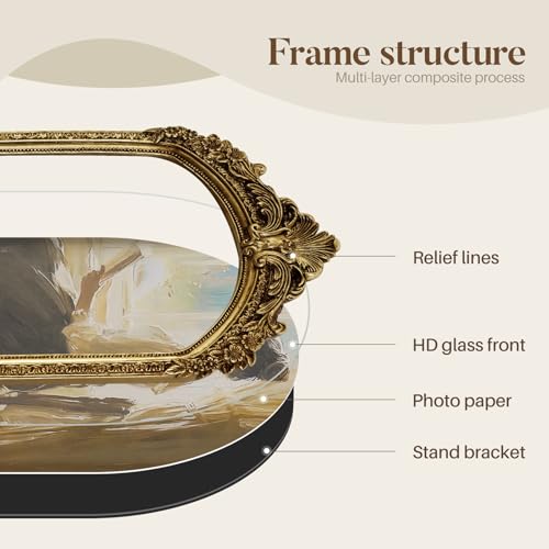 8x10 Picture Frame Antique Gold Frames, Vintage Gold Ornate Resin Photo Frame with Glass Front for Tabletop and Wall Mounting, Arch Picture Frame for Home Decor