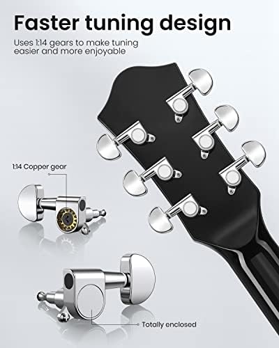 Moukey Acoustic Guitar Full Size Kit Beginner 4/4 Size Cutaway Guitar Dreadnought 41 Inch Starter Set with Chord Poster Gig Bag Tuner Picks Capo Strap Black