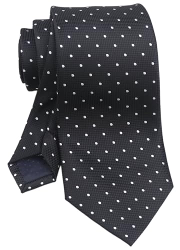 Ctskyte Mens Classic Black Silk Ties White Small Polka Dots Polyester Dress Business Formal Necktie for Big Boys