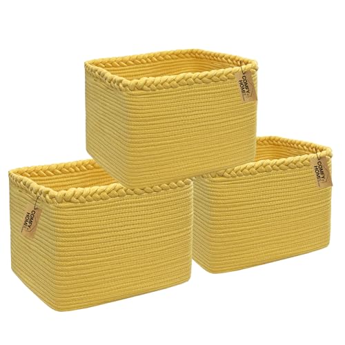 Image of COMFY-HOMI 3PACK Cotton Rope Square Basket with Handles for Shelves| Storage|Baby Basket for GIF|Shoe Basket for Organizing|New13.5 inch x 11 inch x 9.5 inch for Living Room