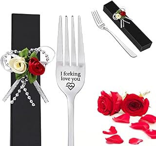 MOTONG 1 PCS Engraved Fork, Personalized I Forking Love You Stainless Steel Forks with A Black Box- Flowers Desing, Gifts for Friends, Boyfriend, Girlfriend Valentine's Day, Christmas