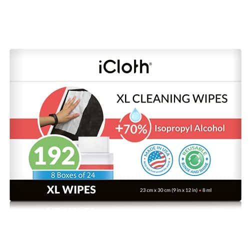 iCloth70% Isopropyl Alcohol XL Wipes for Electronics – Keyboard, Computer Screen, TV Cleaner – Lint-Free & Streak-Free – 192 Wipes