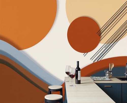 Papier peint panoramique intissé géométrique orange 400x280cm XXL pour grand mur de salon - 3