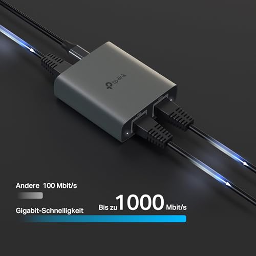 TP-Link EH210 LAN Splitter 1 auf 2 (Gigabit Ethernet Splitter) | inkl. USB-Stromkabel & Cat 5e Netzwerkkabel | Aluminiumgehäuse, Plug & Play, LAN Switch 2 Port