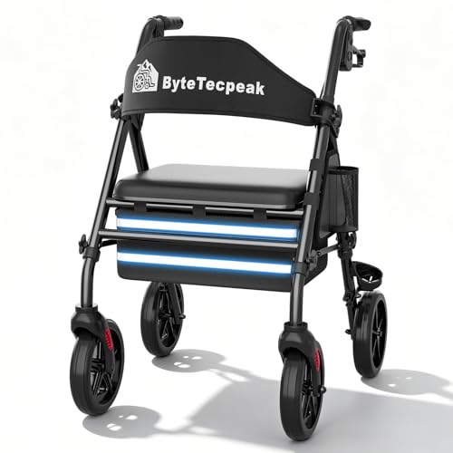 R4 Andador Plegable para Ancianos y Adultos, 4 Ruedas con Asiento