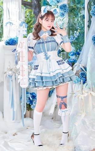 [Malymoon] コスプレ ナース ネコ キャット 猫耳 看護師 佐藤ノア 病院 クリニック ミニスカート リボン アイドル 衣装 仮装 マリームーン 6点セット 9987 詳細画像3