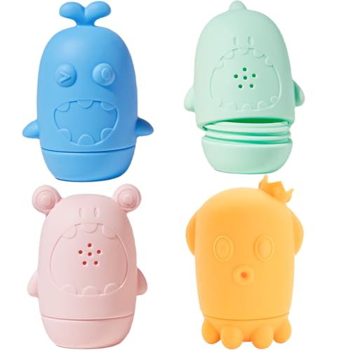 Image of AMCHSURI Silicone Baby Bath Toys , Baby Water Toys for Toddlers 1-3, Bathtub Pool Baby Toys 6-12 Months, Dishwasher Safe Infant Toys Baby Girl Boy Gifts (Pack of 4), SP-1199