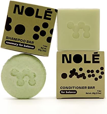 NOLE Solid Shampoo and Conditioner Bar Set - Rosemary Mint for Dandruff and Balance, Mends Hair for Silky and Ready to Style Hair | Sustainable, 100% Plastic Free Packaging, Eco-Friendly | 5.12 oz
