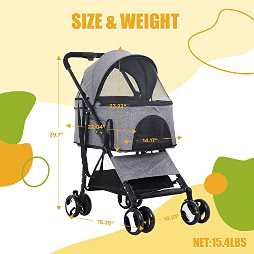 Dog Stroller 3-In-1 Folding Dog Stroller For Medium Small Dogs Pet Stroller Cat Stroller 4 Wheels With Detachable Carrier Storage Basket Waterproof Lightweight For Travel,Grey #TOP6