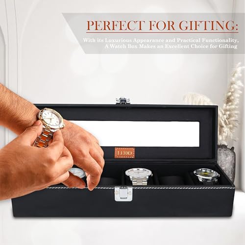 Image of LEDO Watch Box Holder Organizer Case in 6 slots of Watches with Transparent Look Black color Velvet