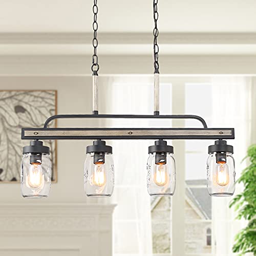 LNC Kitchen Island Light Fixtures, 4-Light Farmhouse Chandelier Light Fixture, 30" Mason Jar Chandelier for Dining Room