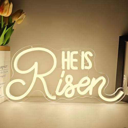 Image of He Is Risen Neon Sign Easter Neon Signs for Wall Decor Jesus Led Sign USB Neon Lights for Bedroom Christmas Party He Is Risen Easter Decor