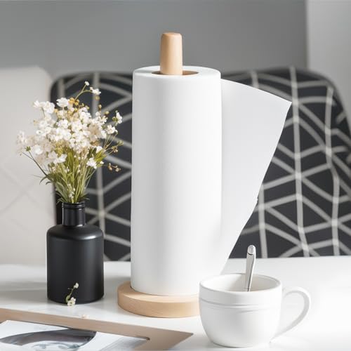 KitchLife Wooden Paper Towel Holder Countertop - Solid Freestanding Paper Towel Dispenser Stand with Anti-Skid Base