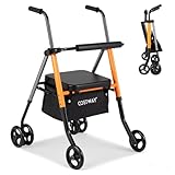 COSTWAY Rollator Faltbar und Leicht mit Sitz, Gehhilfe mit Stauraum & verstellbarer Griffhöhe, höhenverstellbar, bis 136 kg, 2 in 1 Rollstuhl & Reiserollator, Aluminium und Metall, Gehwagen Outdoor