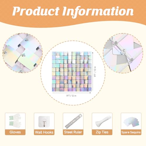 Image of 4 FT x 6 FT Iridescent Silver Shimmer Wall Backdrop,Shiny Sequins,24PCS Sequins Backdrop Decoration Panels,Photo Background Decorations for Birthday Party Wedding Anniversary Graduation Baby Shower