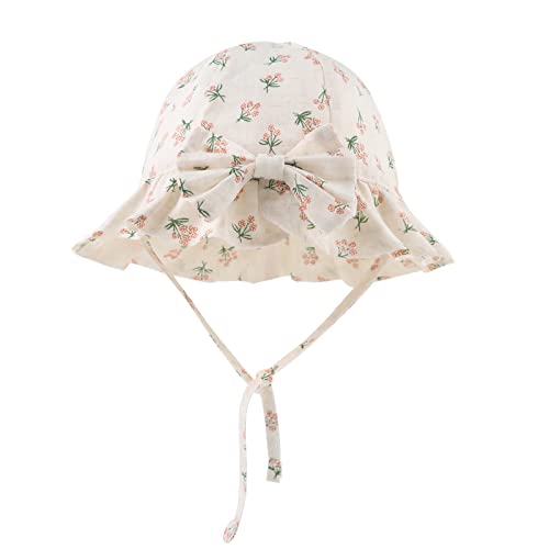 Baby Girl Sun Hat With Bowknot Cotton Infant Bucket Hat Summer Toddler Kids Beach Hats For Girls 0-2 Years (Xs, Beige Flowers) #TOP28