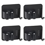 ECENCE 4X Gerätehalter Selbstklebend, Besenhalter, Wandhalterung für Küche, Wirtschaftsraum, Bad, Universalhalter mit Schnellspanner, Schwarz