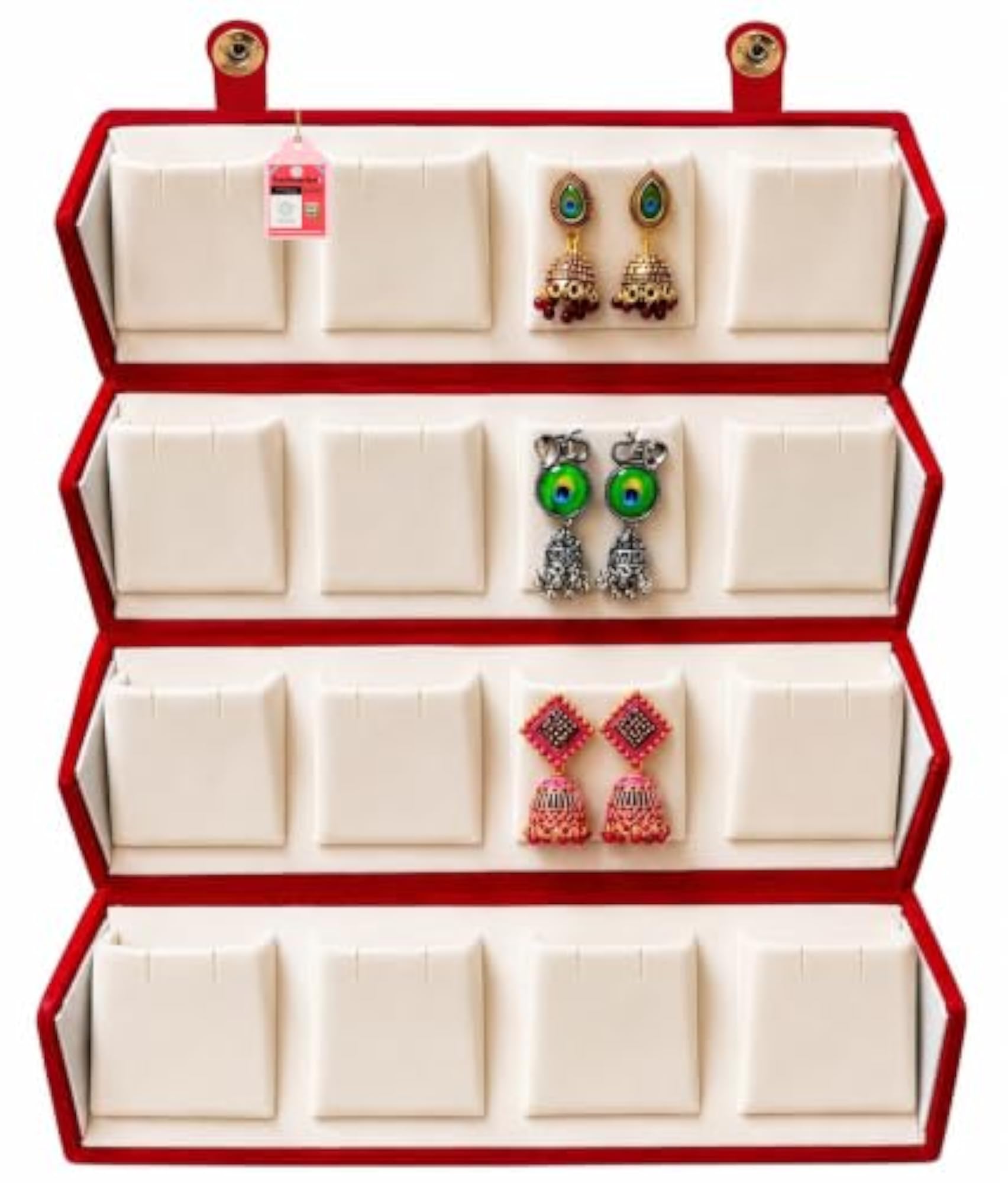 Velvet 16 Pair Earrings Organiser Box, Cream