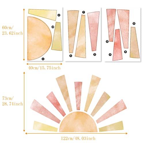 Astrkiz Large Fabric Watercolor Boho Half Sun Wall Decals Peel And Stick, Pastel Sunrise Wall Murals Stickers, Sunshine Wall Art Decor For Kids Room Playroom Nursery Bedroom, 48.03" X 28.74" #TOP1