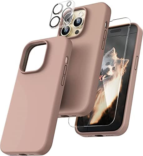 TOCOL 5 in 1 for iPhone 13 Pro Case 6.1", with 2 Pack Tempered Screen Protector + 2 Pack Camera Lens Protector, Liquid Silicone Slim Shockproof Cover [Anti-Scratch] [Drop Protection], Sierra Blue