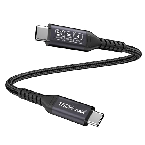 TECHGEAR USB 4 Gen 3 Cable 0.3m Thunderbolt 4, PD 3.1, 40Gbps, Ultra HD 8K@60Hz, 240W Charging, Compatible with Thunderbolt 4/3, MacBook DELL XPS, Surface Pro, Docking, External SSD eGPU USB C Display