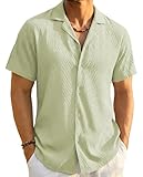 EKLENTSON Men Casual Button Down Shirts Short Sleeve Textured Summer Beach Shirt Breathable Tropical Shirt SoyGreen L