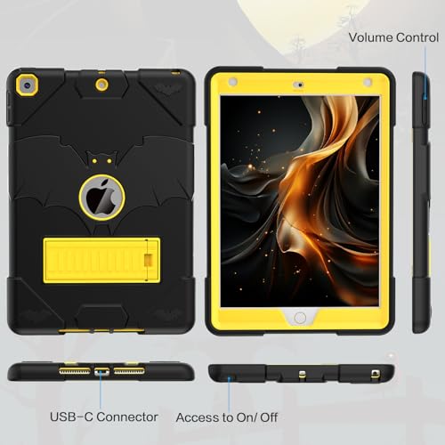YIMIKOL Kids Case for iPad 9th Generation/iPad 8th Generation/iPad 7th Generation, iPad 10.2 inch Case 2021/2020/2019, Heavy Duty Shockproof Rugged Protective 10.2" Cover for Boys Girls (Black+Gold)
