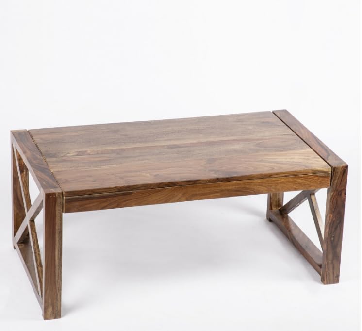 Image of Sheesham Wood Rectangular Center Coffee Table for Living Room | Centre Table for Drawing Room, Office & Home | Natural Finish