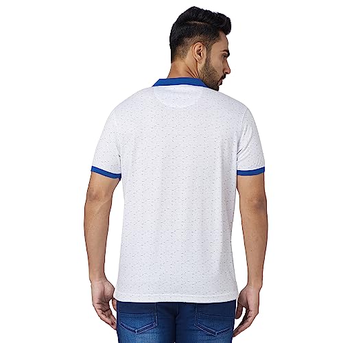 Image of Park Avenue Men's Cotton Polyester Blend Print Pattern Slim Fit Rib Collar Polo Neck Half Sleeve Casual T-Shirt