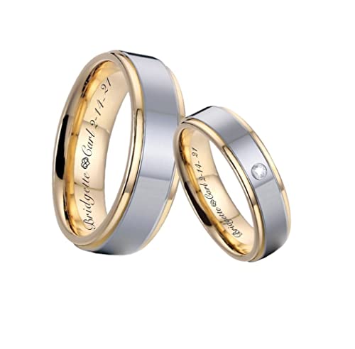 Personalized Silver & Gold Two Tone Tungsten Couple's Ring Set Custom Engraved Free - Ships From Usa #TOP1