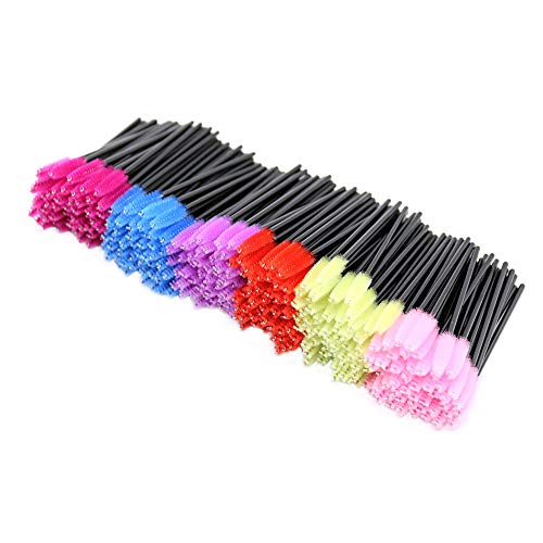 Adofect 300 PCS Multicolor Disposable Eyelash Mascara Brushes Wands Makeup Applicator Kits, Black Handle, 6 Colors