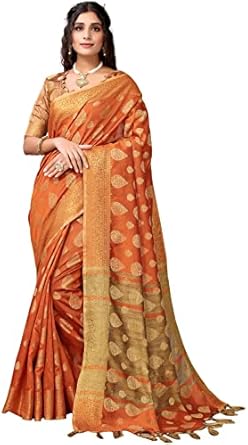 Womens Tassel & Self Woven Cotton Silk Saree with Unstitched Blouse Piece-5162