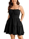 CICIDUDU Plus Size Summer Casual Sleeveless Sundress Spaghetti Strap Cute Flowy Beach Short Mini Curvy Dress with Pockets Black