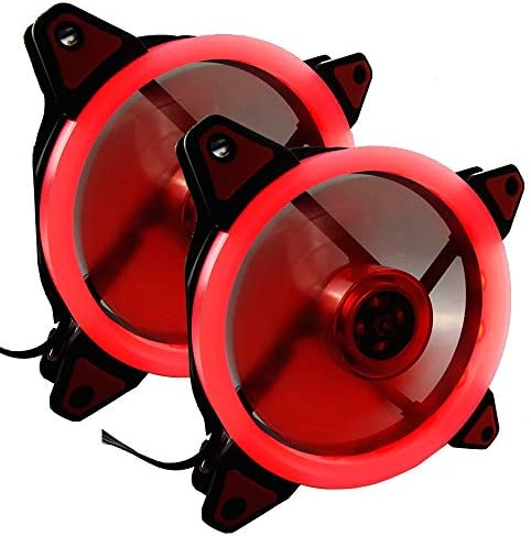 FZVAN LED PC Gaming Case Computer Cooling Fan Twin Pack 120mm 5inch 120X120X25mm 12v for PC CPU Red