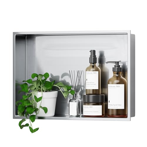 Greenspring Brushed Nickel 18'‘x12’' Shower Niche Recessed Stainless Steel Bathroom Shelf for Bathroom Storage No Tile Required