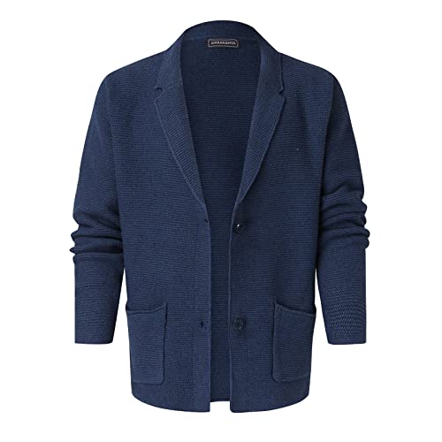 YHEGHT Casaco masculino de lã tricotado para outono e inverno, Azul marino, G