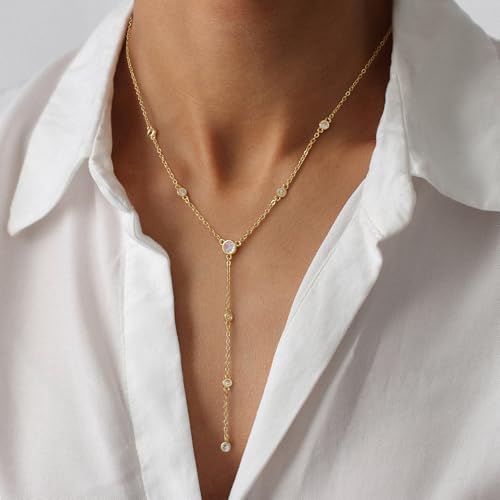 Turandoss Long Layered Gold Necklace for Women - Dainty Y-Shaped Long 14K Gold Plated Necklace Layered Zirconia Jewellery Birthday Gifts for Women Girls - Image 3