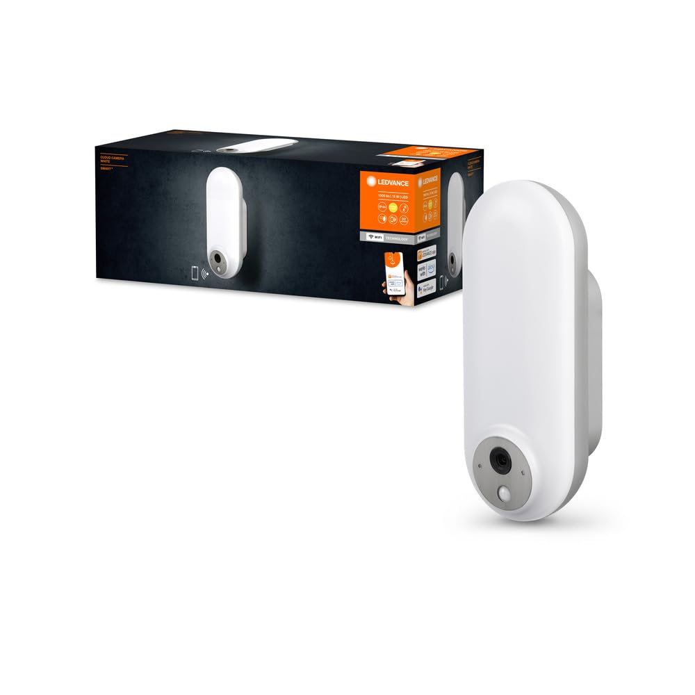 LEDVANCE SMART+ Outdoor-Wandleuchte mit Kamera, warmweißes LED-Licht (3000K), modernes Gehäusedesign in silber, integrierter Lautsprecher, Memory Card, smarte WIFI-Technologie, lange Lebensdauer, IP44