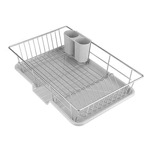 Ejoyous Dish Drainer Rack, Dish Drying Rack with Removable Drip Tray Dish Rack Chopstick Spoon Fork Storage Dish Rack Drainers for Kitchen